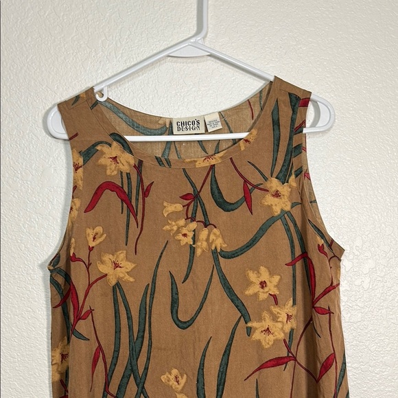 Vintage Silk Floral Sleeveless Dress - Tan - Picture 4 of 5